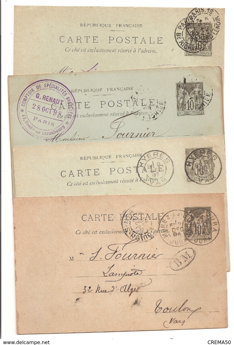 Lot De 12 Entiers Postaux: 1894: 1896: 1897: 1898: 1904 - Envoyés à Toulon. - Lots Et Collections : Entiers Et PAP