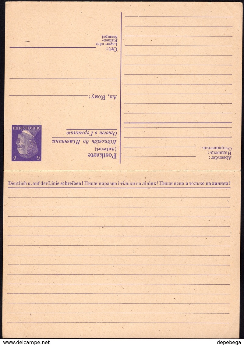 Germany 1943 - Postal Stationary W. Reply Card, 6pf + 6pf (Mi. P 310) For Use By Foreign Workers Form The East. - Sonstige & Ohne Zuordnung