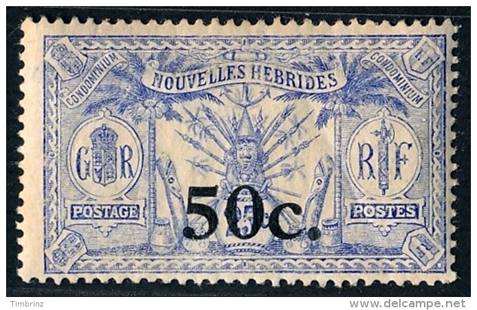 NOUVELLES HEBRIDES 1924 - Yv. 76 *   Cote= 5,00 EUR - Idole Indigène 50c Sur 25c ; Sans Filigrane  ..Réf.AFA22974 - Unused Stamps