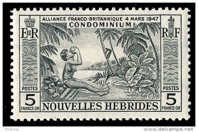 NOUVELLES HEBRIDES 1957 - Yv. 185 *   Cote= 24,00 EUR - Noix De Coco 5f  ..Réf.AFA22989 - Nuevos