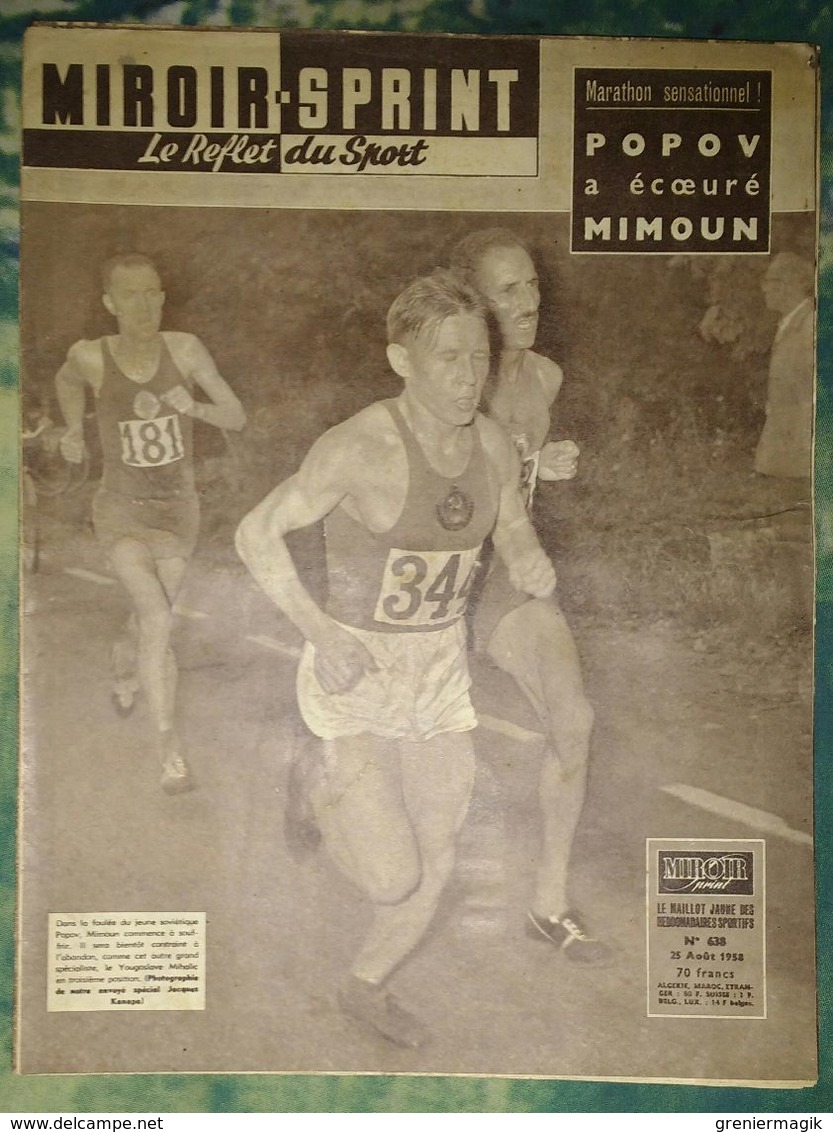 Miroir Sprint 638 25/08/1958 Football - Athlétisme Mimoun - Boxe Floyd Patterson-Roy Harris - Rugby Afrique Du Sud - Sport