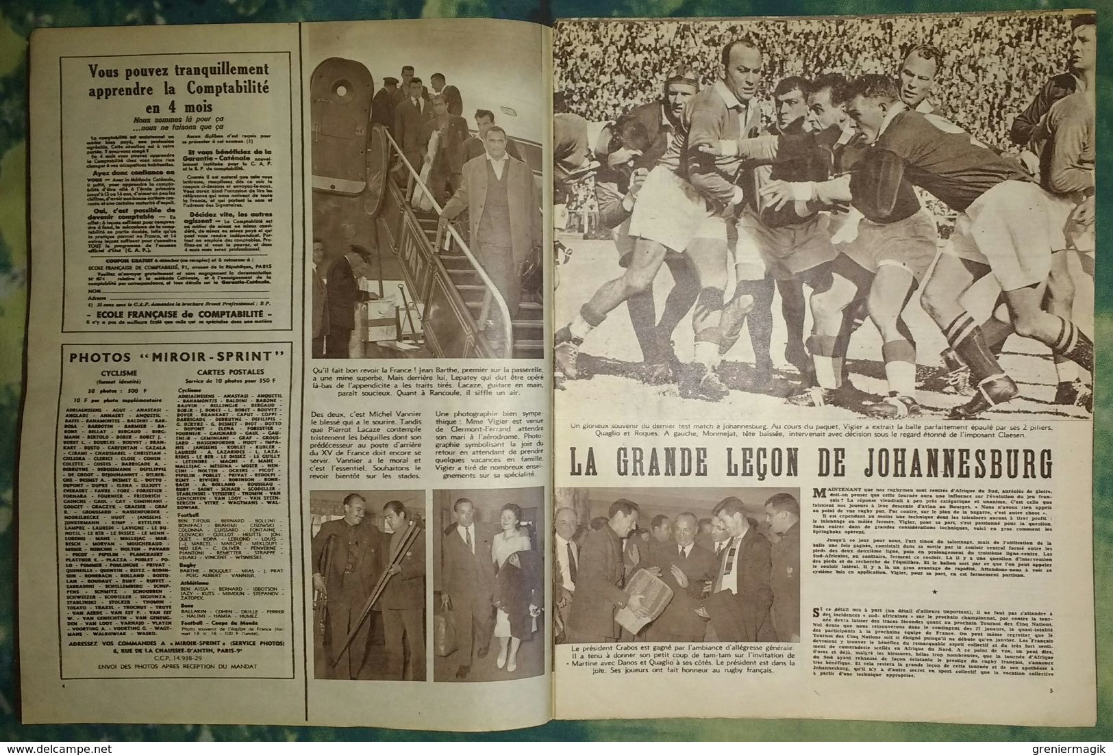 Miroir Sprint 638 25/08/1958 Football - Athlétisme Mimoun - Boxe Floyd Patterson-Roy Harris - Rugby Afrique Du Sud - Sport