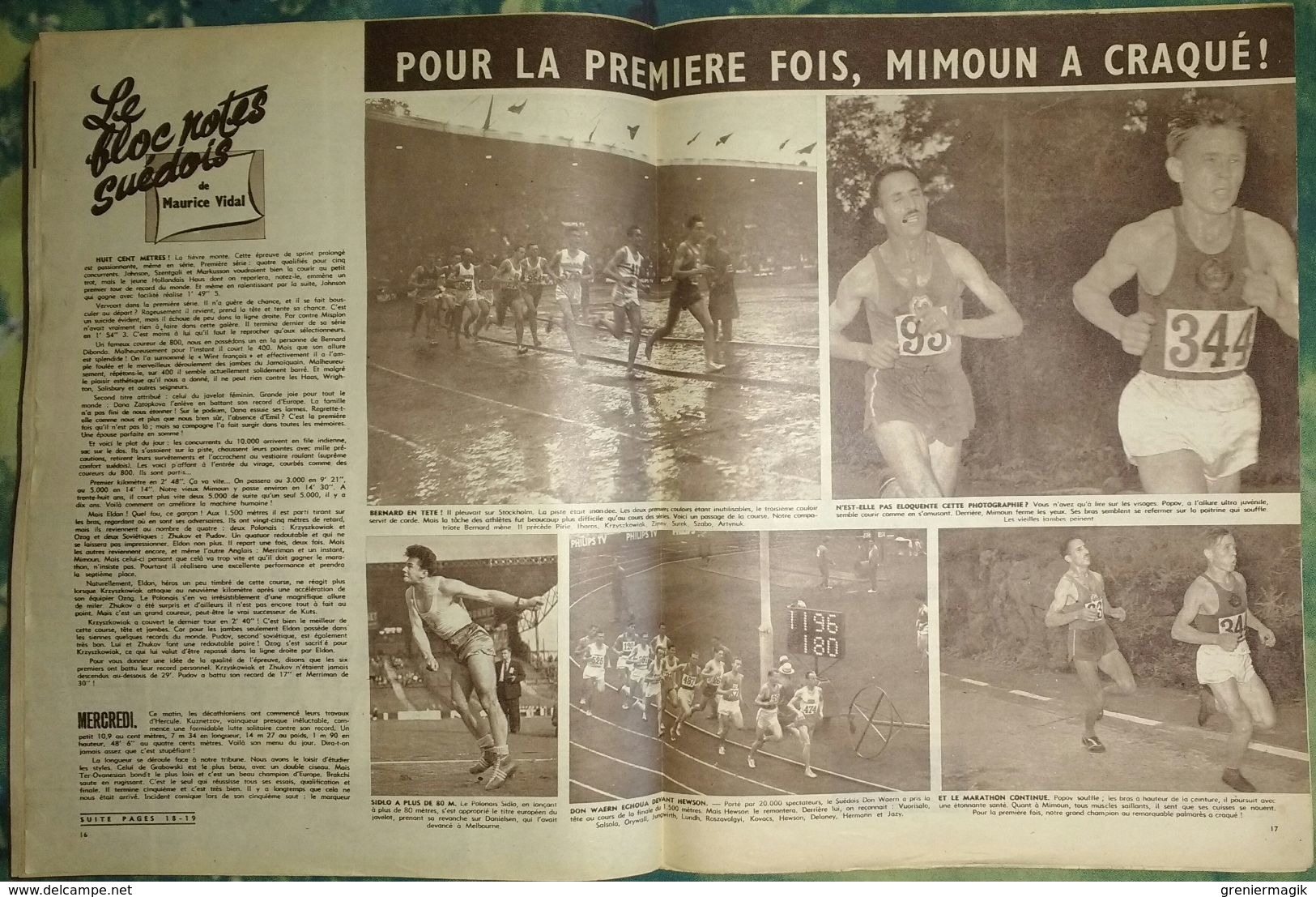 Miroir Sprint 638 25/08/1958 Football - Athlétisme Mimoun - Boxe Floyd Patterson-Roy Harris - Rugby Afrique du Sud