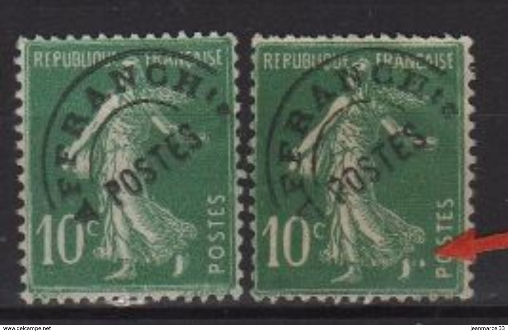 Variété Sur 10c Préo Semeuse Vert N° 53 Oblitéré, Point Blanc Au Talon Gauche Et Lettre A Incomplète - Used Stamps