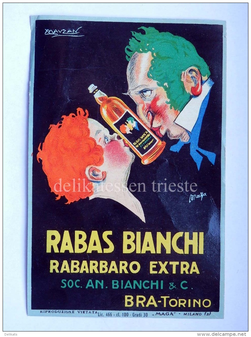 Vecchia Etichetta RABAS BIANCHI RABARBARO Bianchi BRA TORINO Old Label Mauzan Illustratore Liquore - Altri & Non Classificati