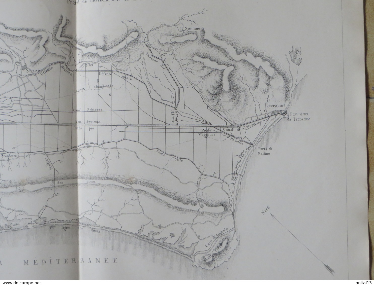 1876 PLAN GENERAL DES MARAIS PONTIN ( TERRACINA PROVINCE DE LATINA ) DEBAUVE DES EAUX EN AGRICULTURE - Altri Disegni