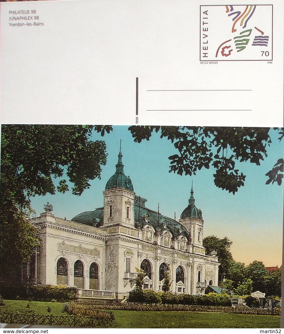 Schweiz Suisse 1998 Bild-PK "JUNAPHILEX-Yverdon-les-Bains" (postgültig) Zum Damaligen Postpreis (nominale+30c) - Hotel- & Gaststättengewerbe