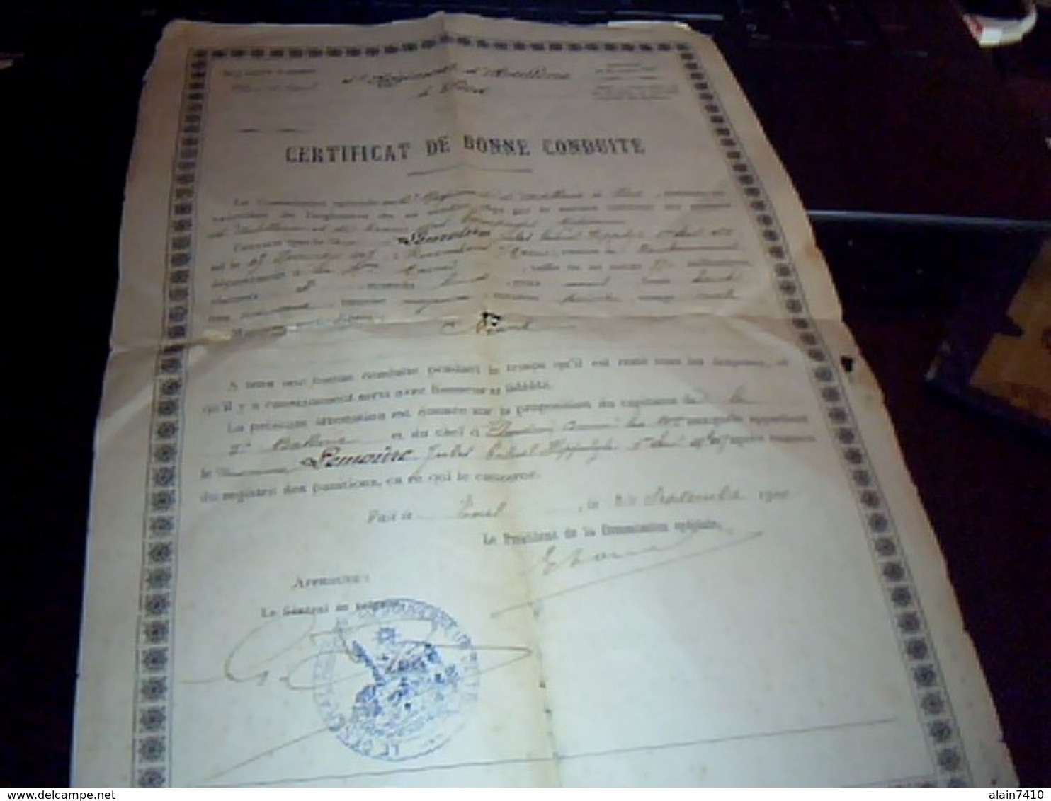 Militaria Certificat De Bonne Conduite Soldat Lemoine 6e Regiment D' Artillerie A Pied Annee 1910 - Documenten