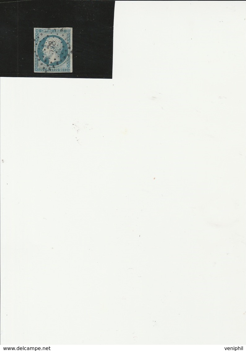 TIMBRE N° 14 Ad BLEU SUR VERT -OBLITERE - TB -COTE : 180 €  SIGNE EXPERT PIGERON - 1853-1860 Napoléon III.