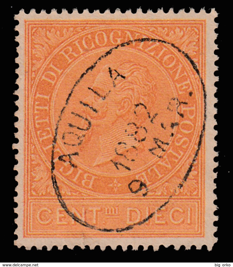 RICOGNIZIONE POSTALE - Effige Di Vittorio Emanuele II (filigrana Scudo Di Savoia) - 10 C. Ocra Arancio - 1874  (usato) - Servizi