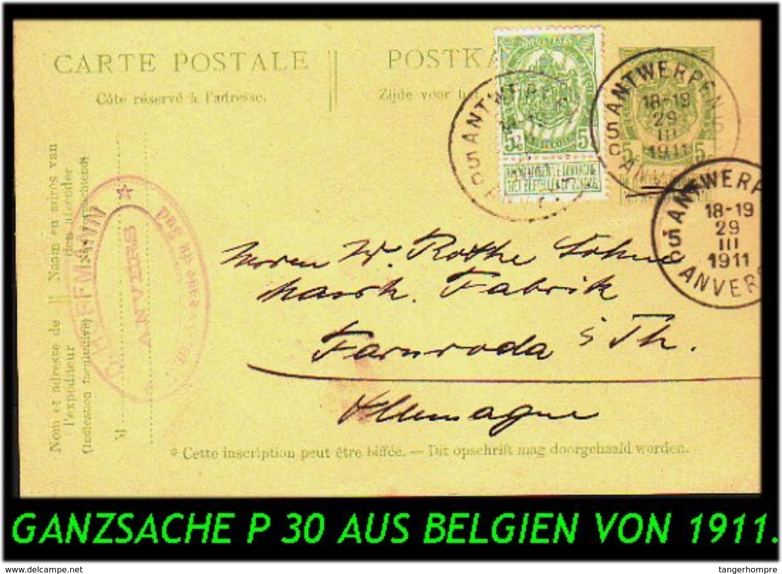 Belgien - Alte Ganzsache Von Antwerpen Nach Farnroda - Postkarten 1909-1934