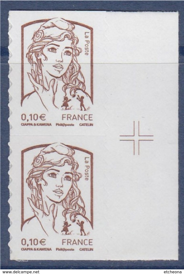 = Marianne Et La Jeunesse Autocollant X2 Faciale 0.10€, Paire Verticale Avec Croix Repère Sur Bord N°849 Neuf - Otros & Sin Clasificación