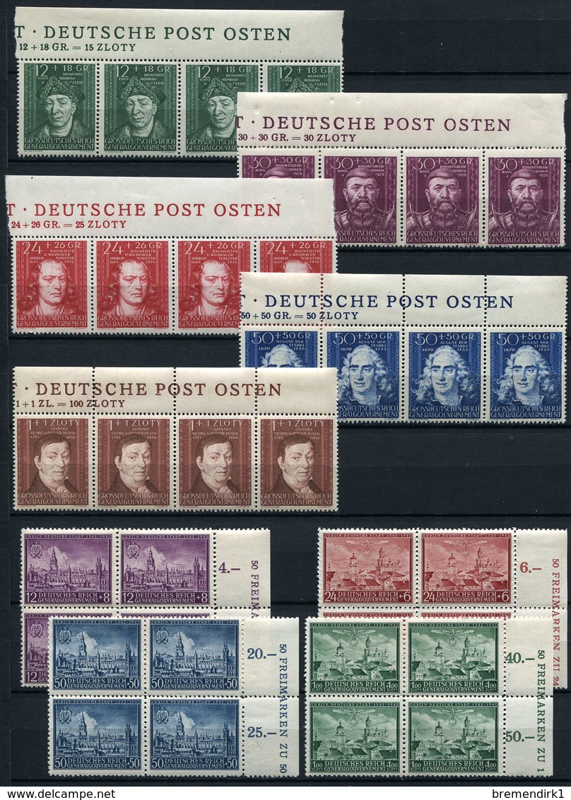 40514) GENERALGOUVERNEMENT Einheiten - Lot Postfrisch - Besetzungen 1938-45