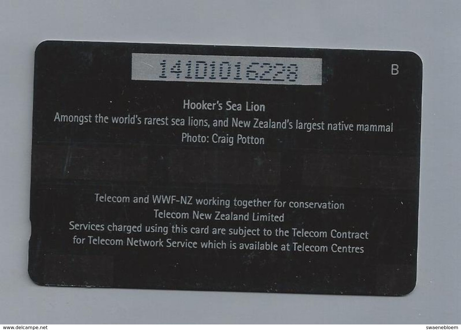 NZ.- Telecom New Zealand Limited. WWF. Hooker's Sea Lion. Zeeleeuw. Photo: Craig Potton. Phonecard. Telekort. 141D - Andere & Zonder Classificatie