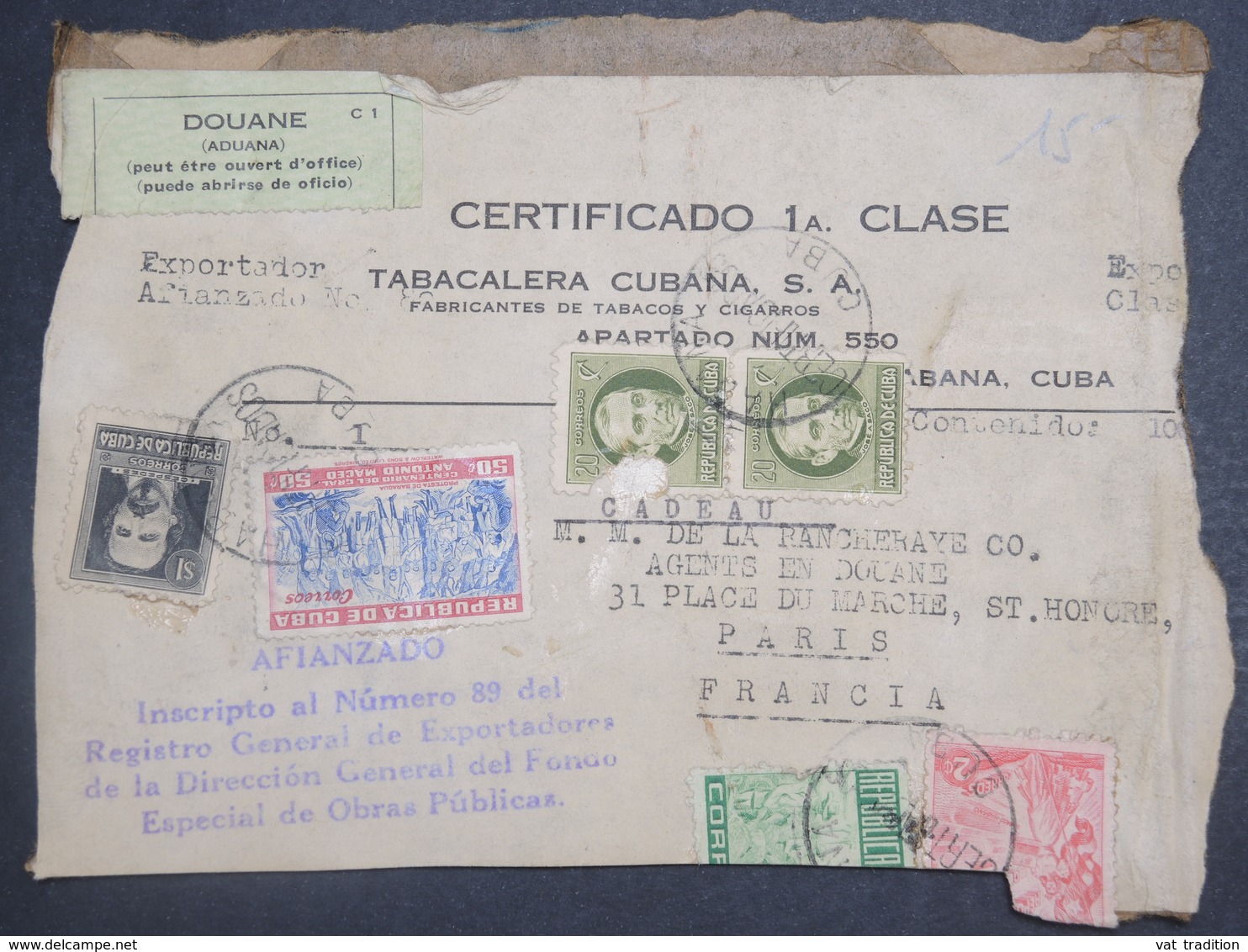 CUBA - Colis ( Devant ) En Recommandé De La Havane Pour Paris Avec étiquette Pour La Douane - L 15192 - Covers & Documents