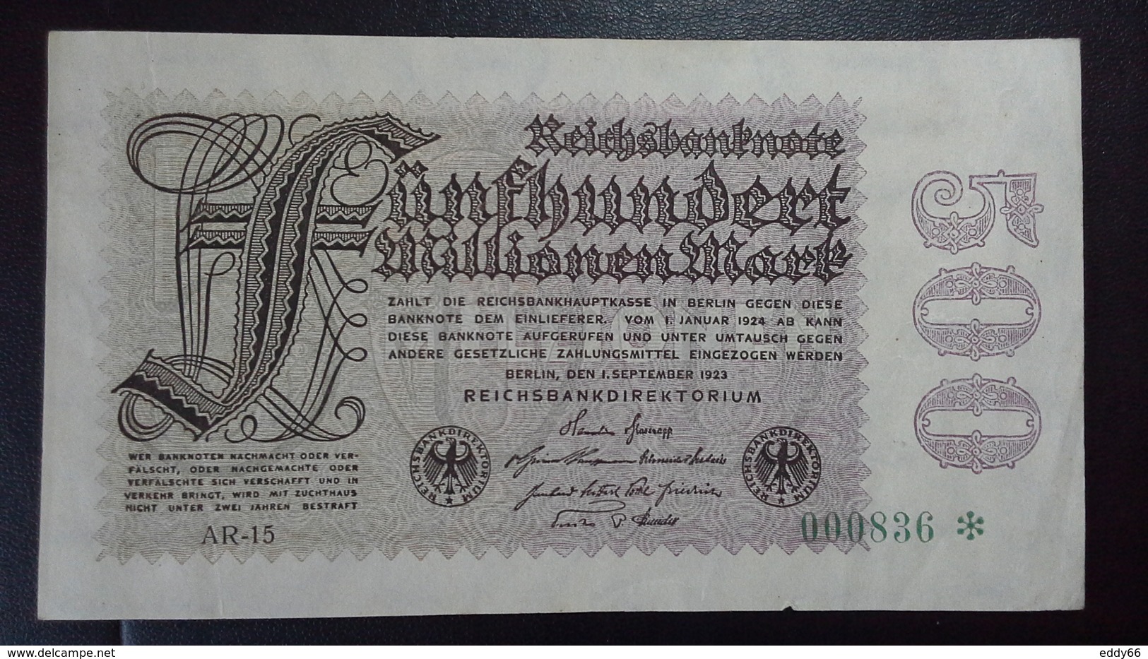 Deutsches Reich 500  Mio. Mark  ( 1.9.1923) ( Rosenberg 109 D/ Pick 110) - 500 Mio. Mark