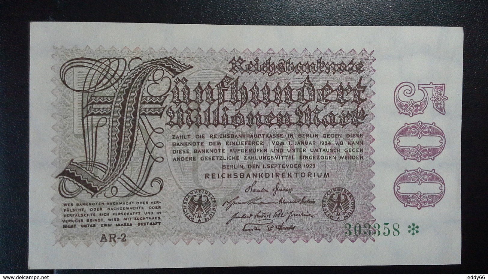 Deutsches Reich 500  Mio. Mark  ( 1.9.1923) ( Rosenberg 109 D/ Pick 110) - 500 Mio. Mark