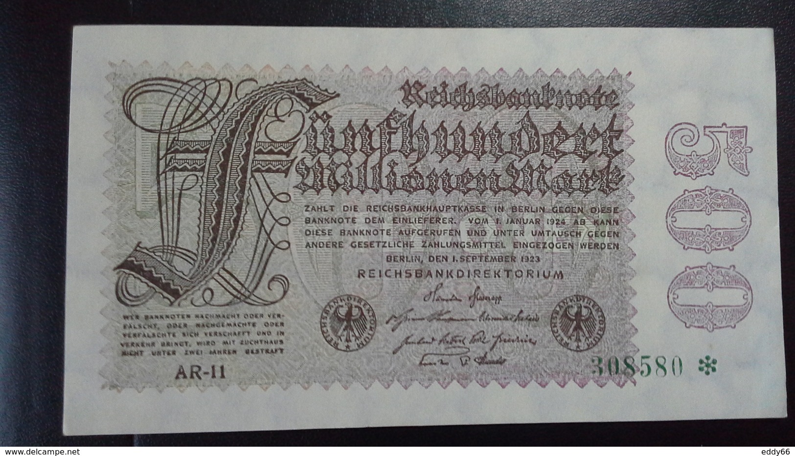 Deutsches Reich 500  Mio. Mark  ( 1.9.1923) ( Rosenberg 109 D/ Pick 110) - 500 Mio. Mark