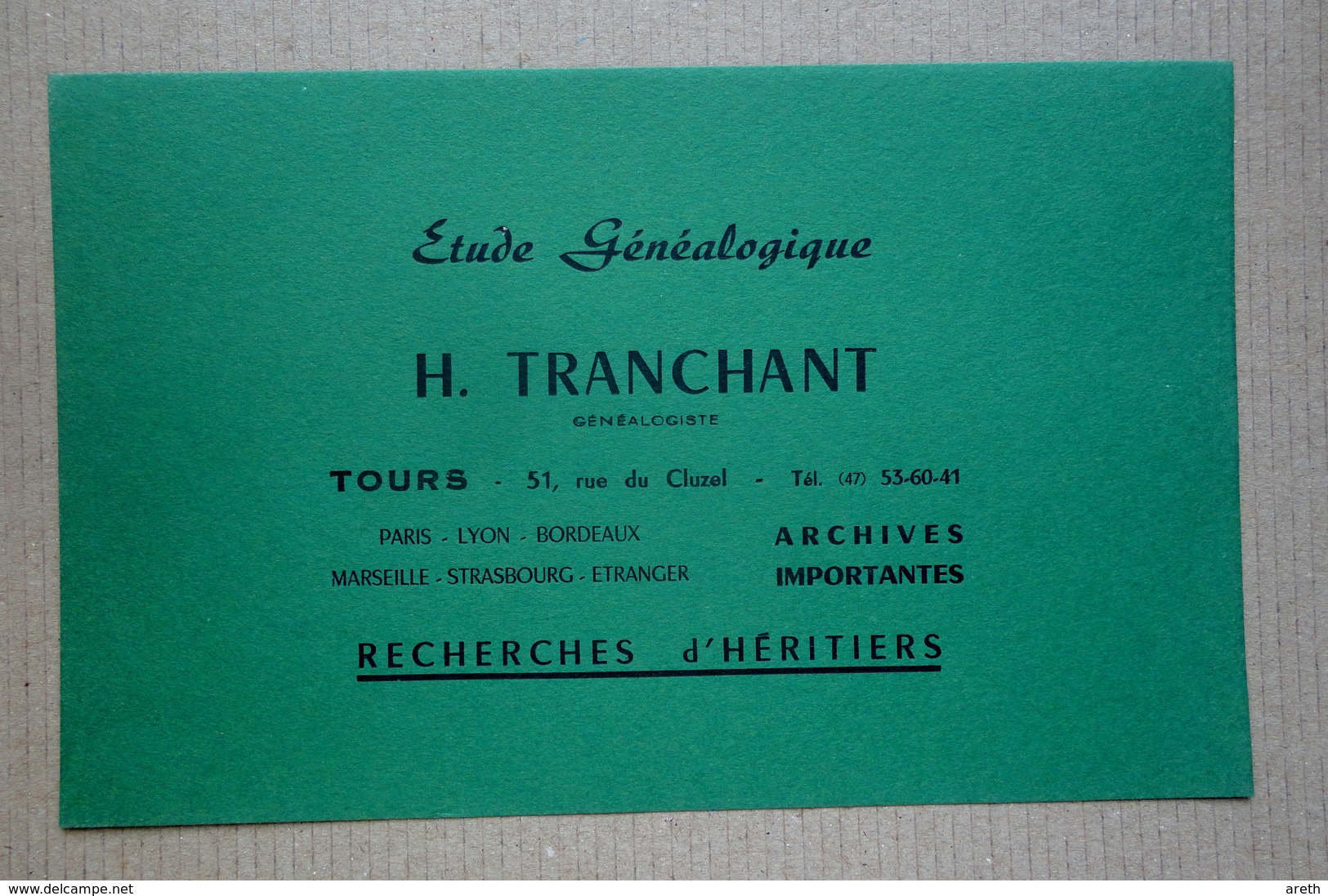 Buvard Publicitaire   Etude Généalogique H. Tranchant Paris / Tours - Autres & Non Classés