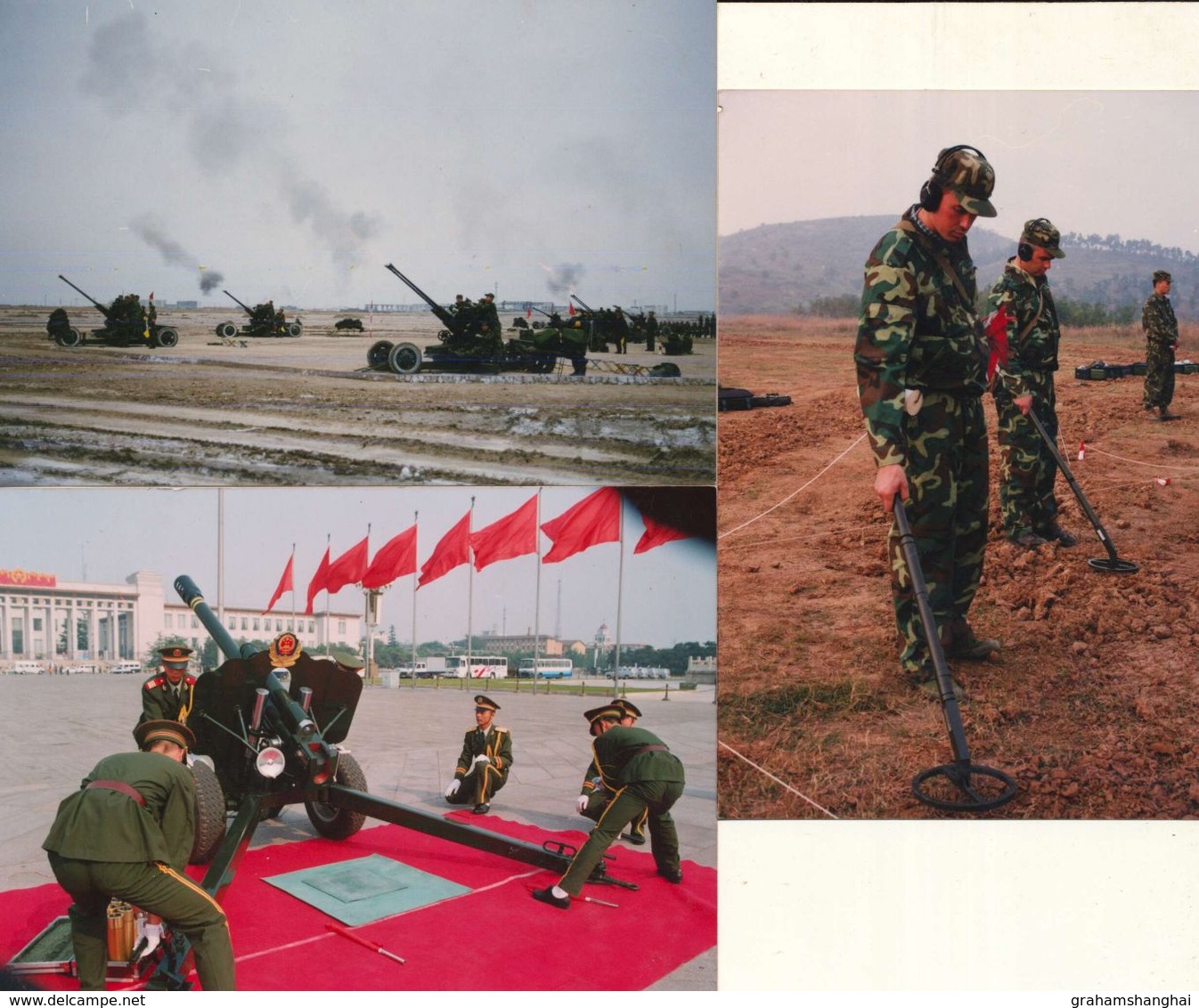 3 Photos Modern Chinese People's Liberation Army Artillery Mine Detectors Soldiers China 1990s Or 2000s ? - Other & Unclassified