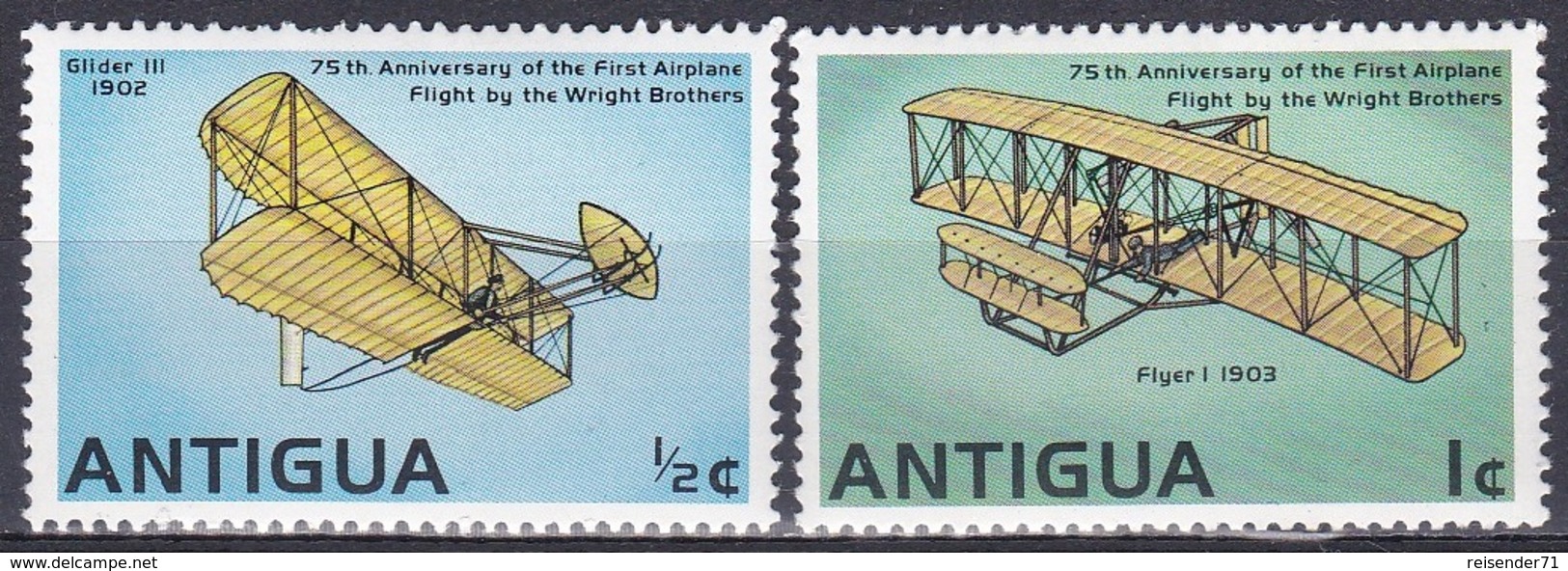 Antigua 1978 Transport Verkehr Flugzeuge Aeroplanes Luftfahrt Aeronautic Motorflug Gebrüder Wright, Mi. 491-2 ** - 1960-1981 Autonomie Interne