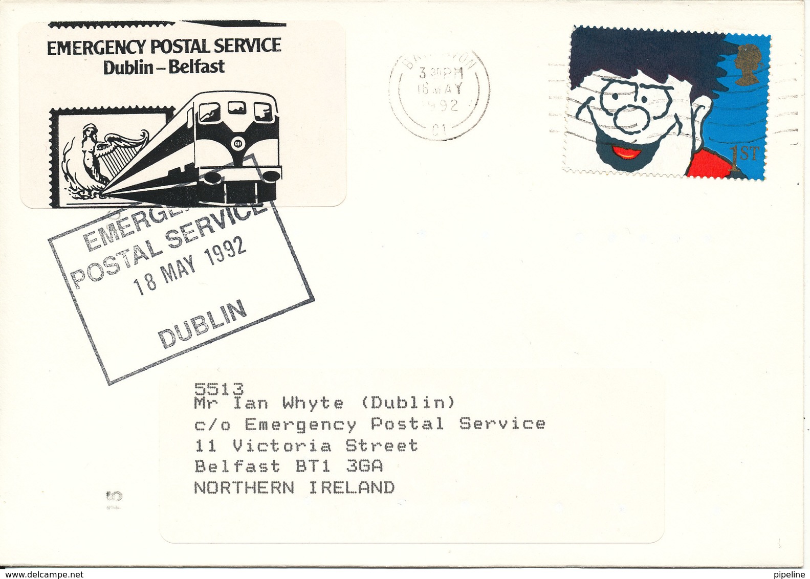 Great Britain Cover Sent To Northern Ireland Emergency Postal Service Dublin - Belfast 18-5-1992 - Covers & Documents