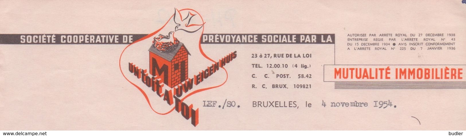 1955: Lettre De La ## MUTUALITÉ IMMOBILIÈRE, Rue De La Loi, 23-27, BR. ##  Au ## Notaire GOBEAUX à FONTAINE-l'ÉVÊQUE ## - Autres & Non Classés