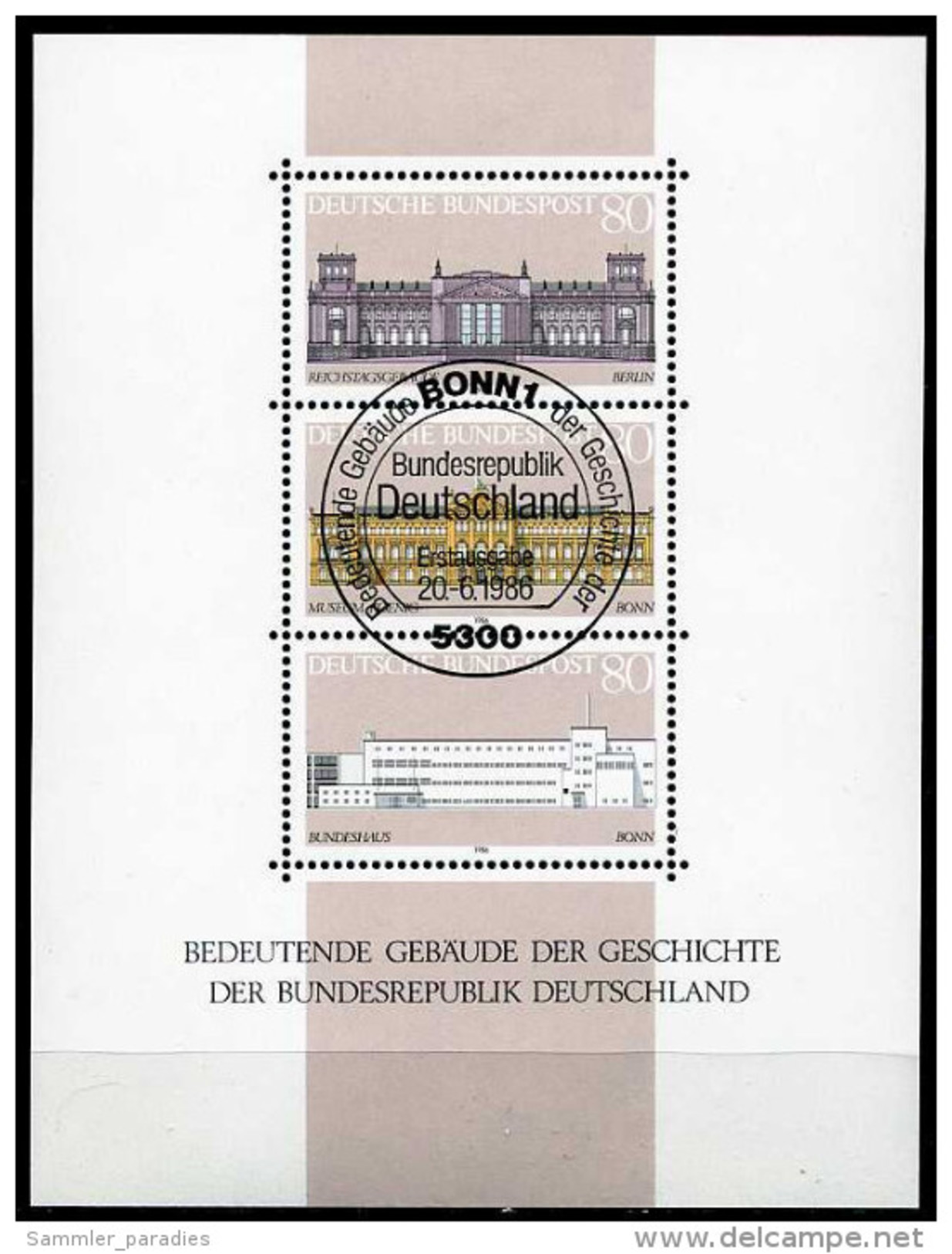 A00-20) BRD - Michel Block 20 = 1287 / 1289 - 53 ESST OO Gestempelt (A) - Gebäude Der Geschichte Der BRD - Sonstige & Ohne Zuordnung