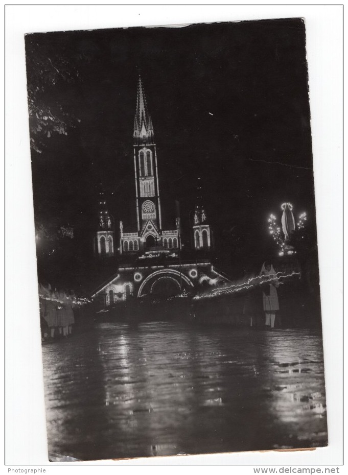 Pelerinage De Lourdes Basilique Illuminee Procession Ancienne Photo De Presse 1945 - Places