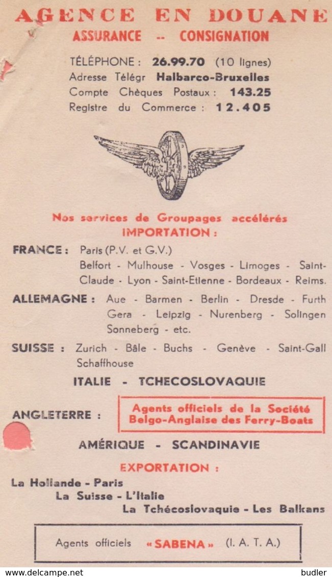 1950: Lettre De ## F. HALBART & Cie, Rue Vanden Boogaerde, 19-21, BR. ## Aux ## Anc. Ets. H.L. BECKER Fils & C°, Rue ... - Transportmiddelen