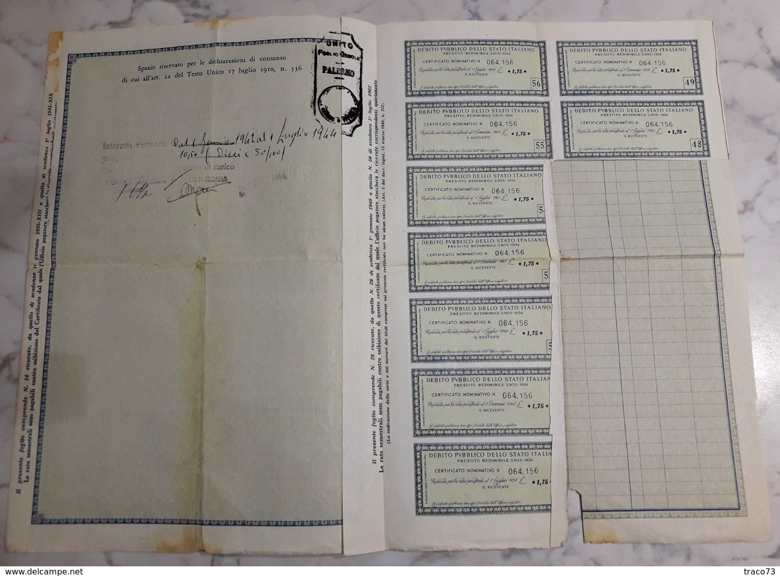 DEBITO PUBBLICO DEL REGNO D'ITALIA /  Certificato Nominativo - Lire Cento _  1934 - Altri & Non Classificati