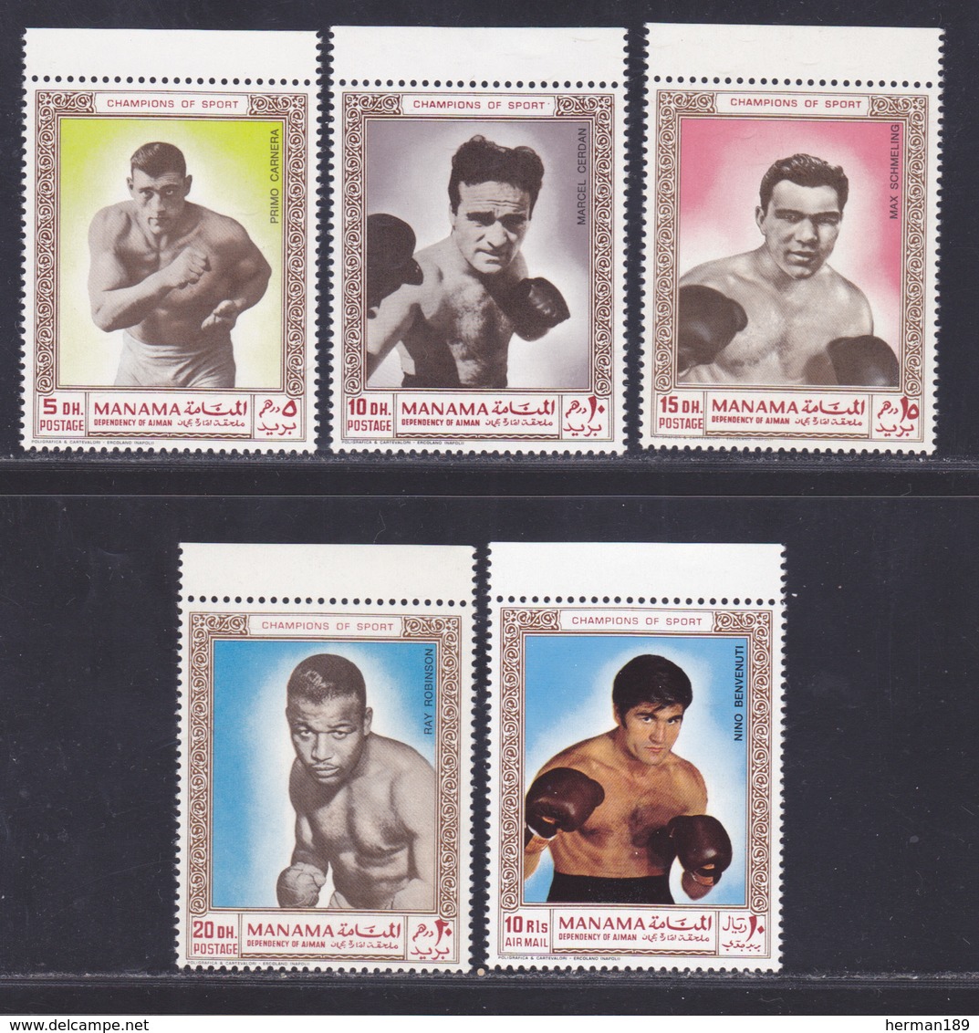 MANAMA N°   20, AERIENS N° 26 ** MNH Neufs Sans Charnière, 5 Valeurs (D6177) Champions De Boxe, Cerdan... - Manama