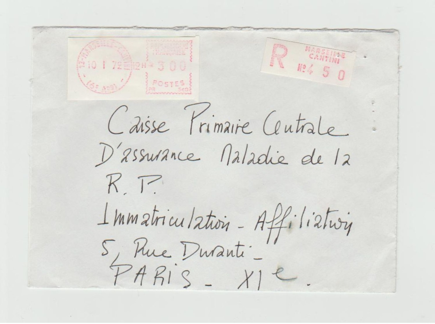 LSC 1972 - Recommandé Et Oblitération Marseille Cantini - Lettres & Documents