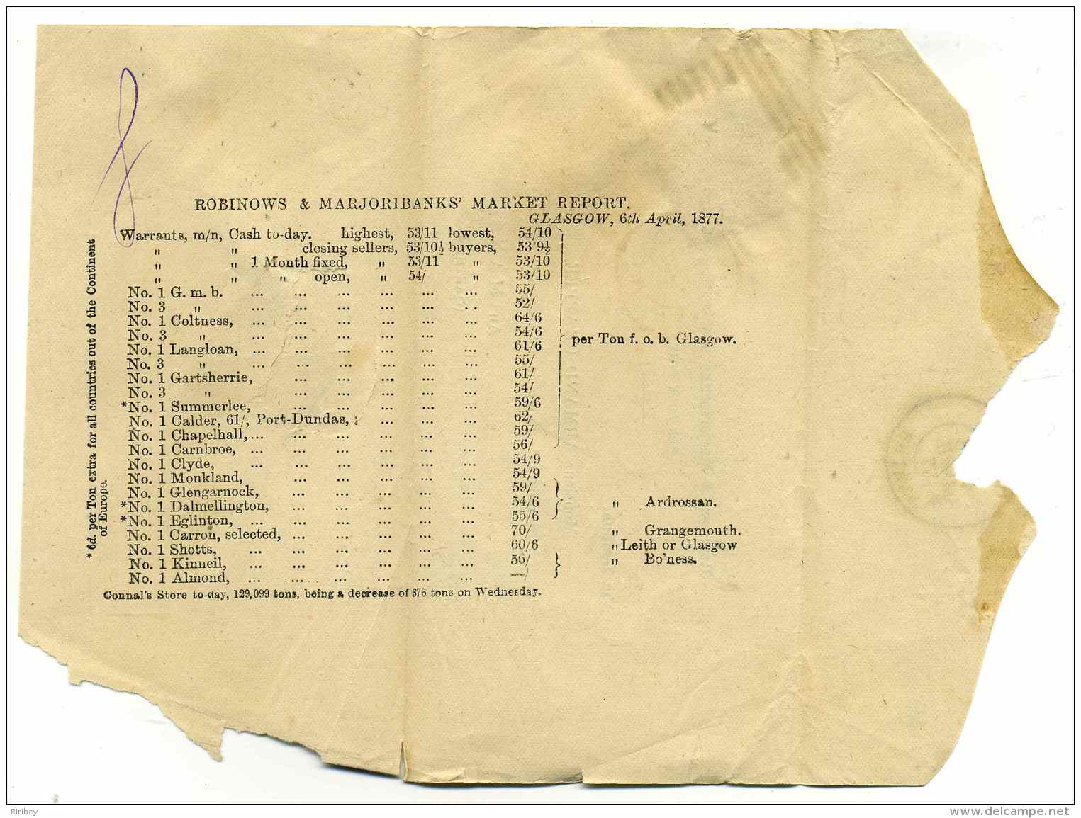 ONE PENNY Sur Lettre De GLASGOW Pour LE MANS / Cachet D'entrée En France : ANGLETERRE AMBULANT Par CALAIS / 1877 - 1877-1920: Période Semi Moderne