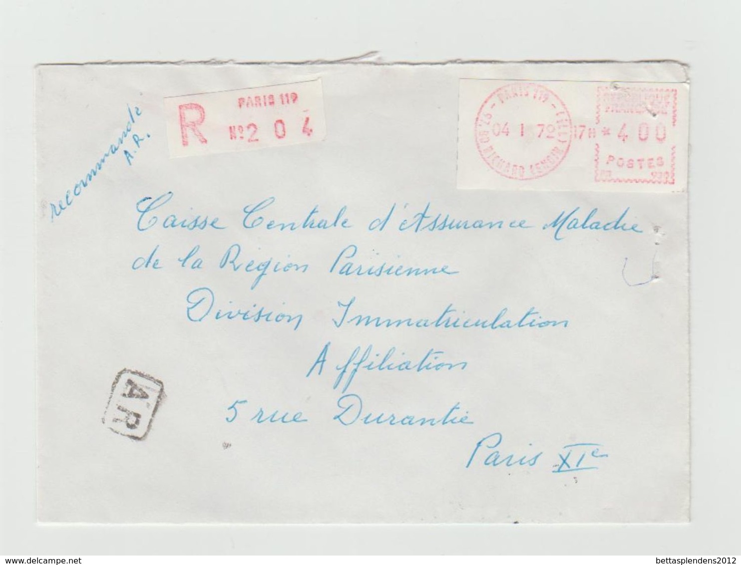 LSC 1972 - Recommandé Et Oblitération Paris 119 - Cartas & Documentos