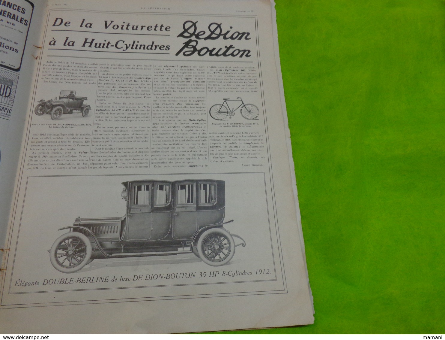 l'illustration 9 mars 1912 n°3602-pub nleriot-de dion bouton-automobiles brasier-unic-corsets ND etc...