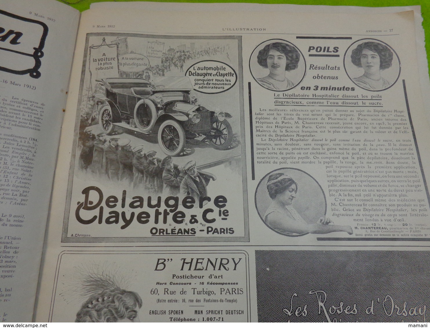 l'illustration 9 mars 1912 n°3602-pub nleriot-de dion bouton-automobiles brasier-unic-corsets ND etc...