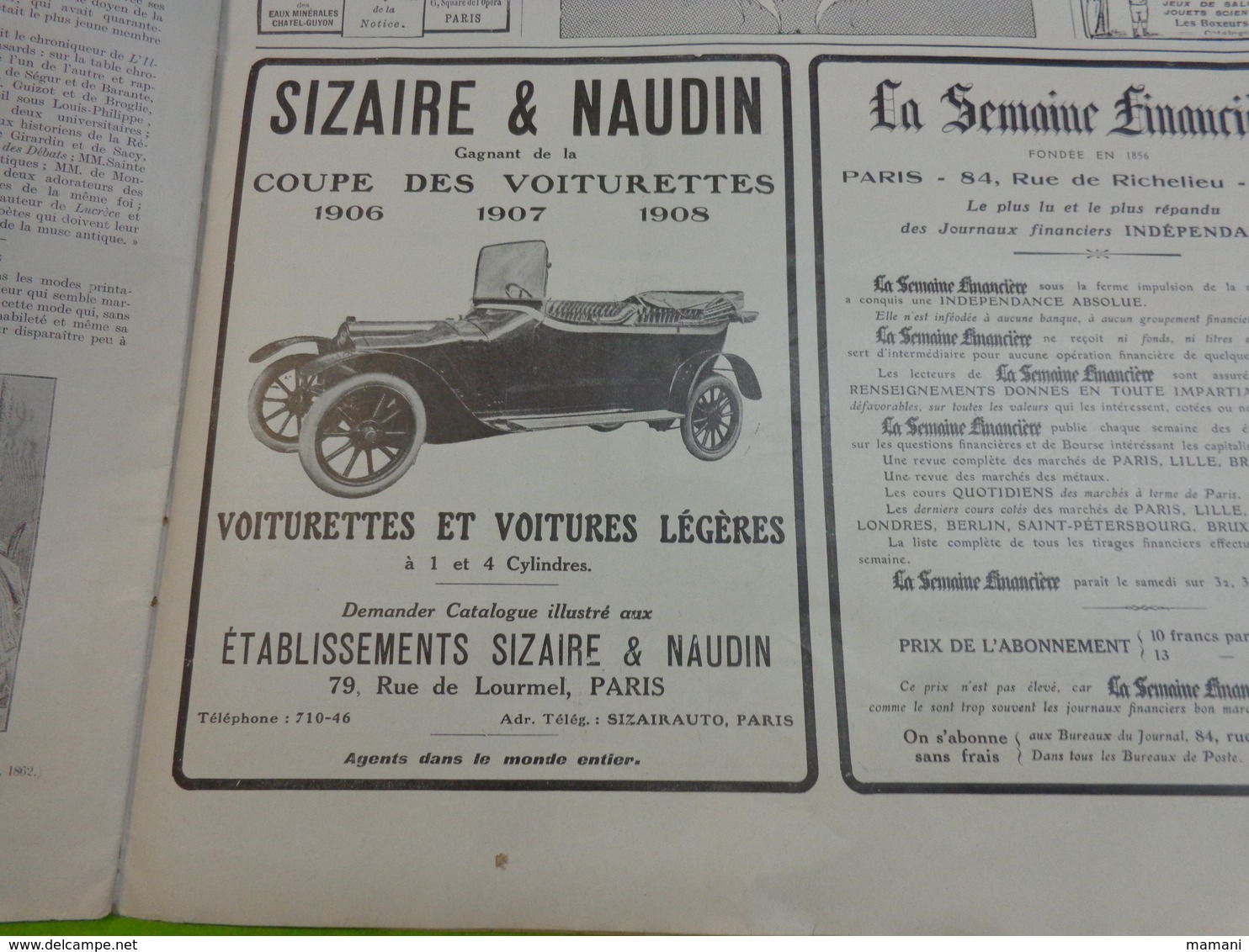 l'illustration 9 mars 1912 n°3602-pub nleriot-de dion bouton-automobiles brasier-unic-corsets ND etc...