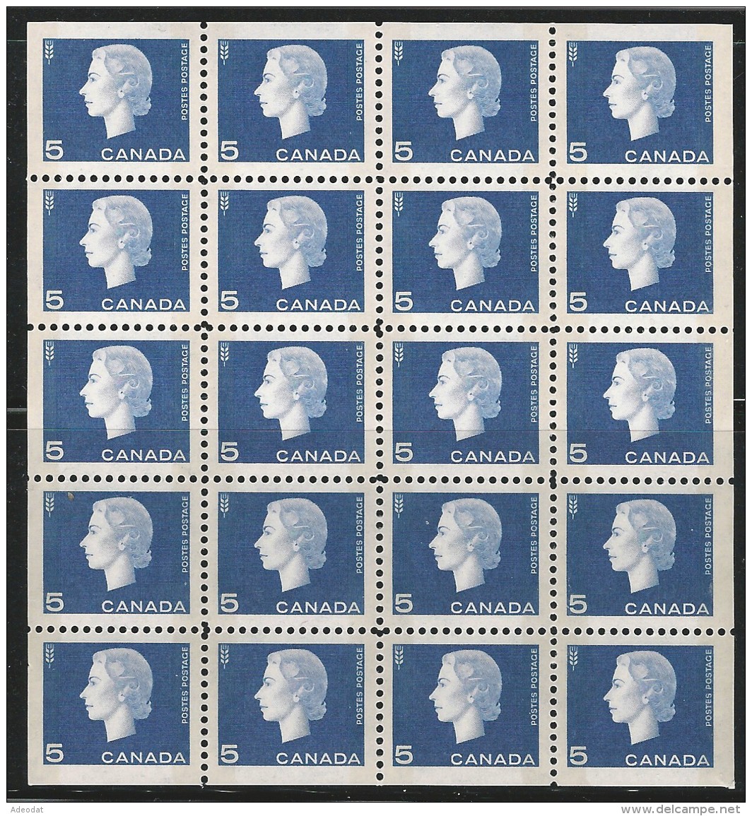 CANADA 1962 TAGGED W2B SCOTT/UNITRADE 505bq MINI PANE OF 20 STAMPS VAL US $ 41.25 - Unused Stamps