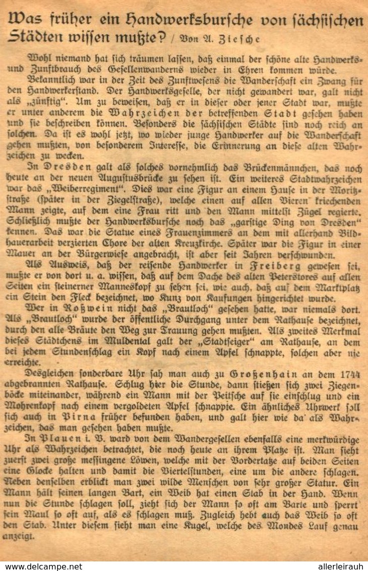 Was Frueher Ein Handwerksbursche Von Sächsischen Städten Wissen Mußte/Artikel,entnommen Aus Zeitschrift /Datum Unbekannt - Pacchi