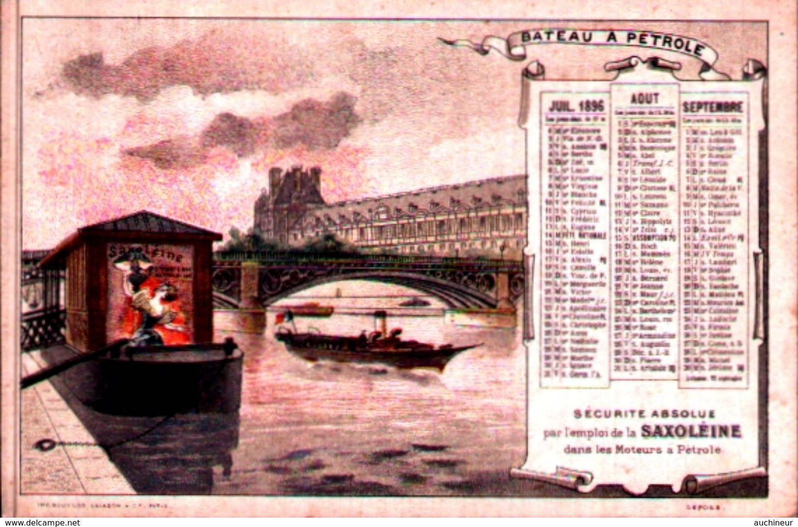 Chromos Saxoléine Pétrole De Sureté, Lampe à Pétrole Calendrier Trimestre 1896 - Petit Format : ...-1900