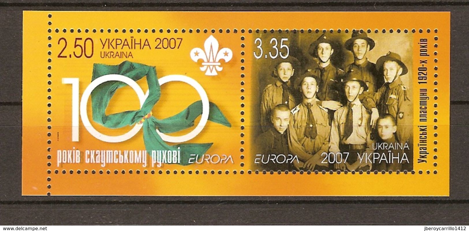 UCRANIA/ UKRAINE - EUROPA  2007-" A CENTENARY SCOUT -EUROPA-CEPT"-  HOJITA BLOQUE Del CARNET- Sellos Mayor Tamaño - 2007