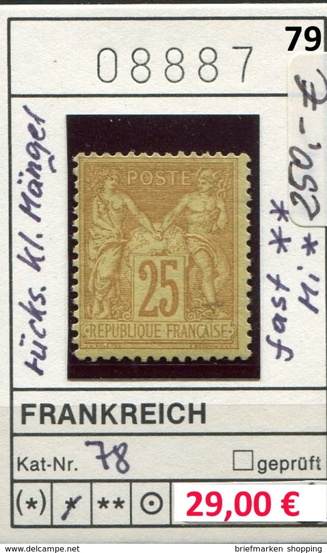 Frankreich - France - Francia -  Michel 78 - * Charn. (scan Renversée) - Michel 250,00 Euro - 1876-1898 Sage (Type II)