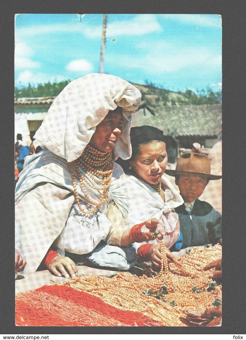 Otavalo - Indian Woman Buying The Strings Of Different Colored Beads - 1971 - Ecuador