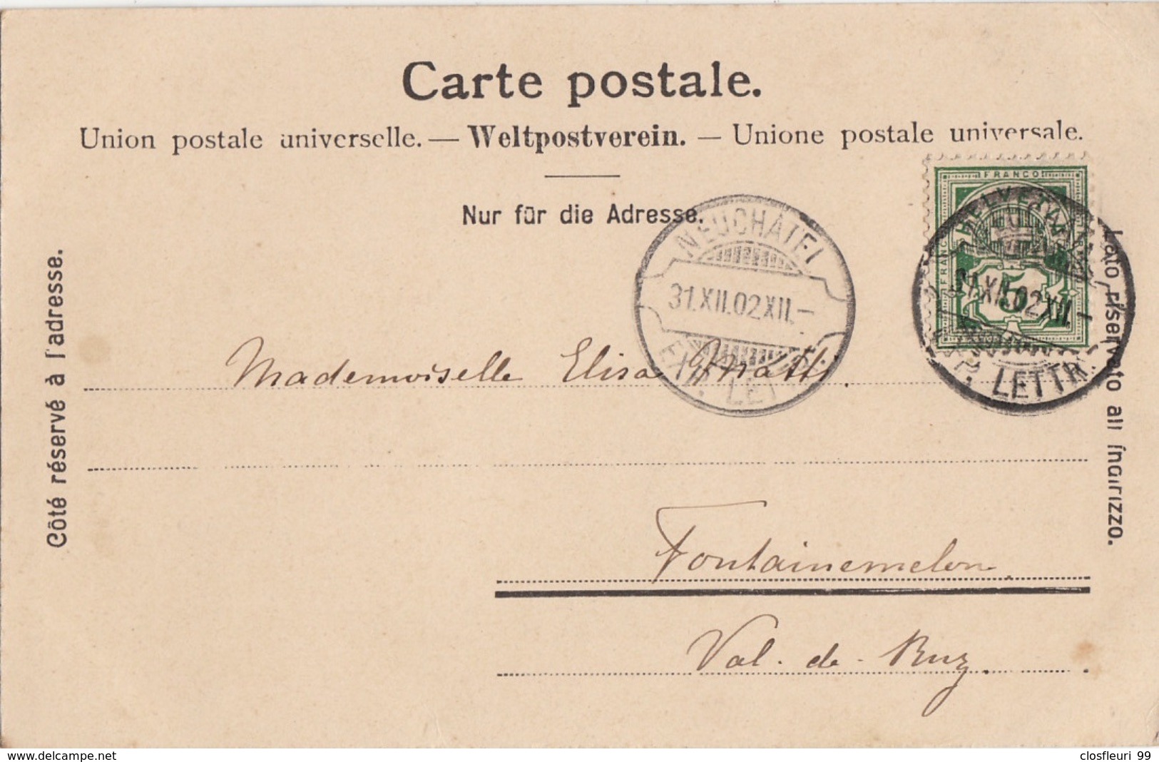 Oblitération Lame De Rasoir : Neuchâtel. 21.12.1902 / Collégiale De Neuchâtel - Postmark Collection