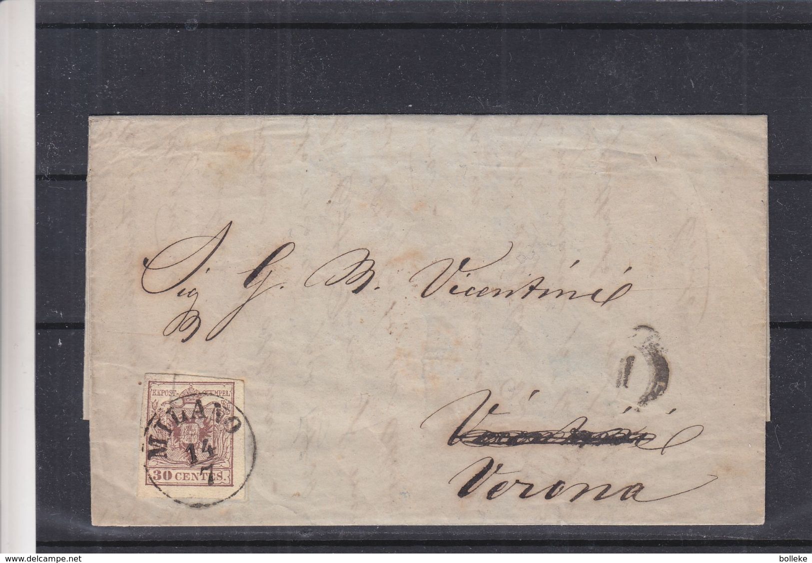 Italie - Lombardo Vénétie - Lettre De 1855 - Oblit Milano - Exp Vers Verona - Timbre Pli Accordeon  ? - Lombardy-Venetia