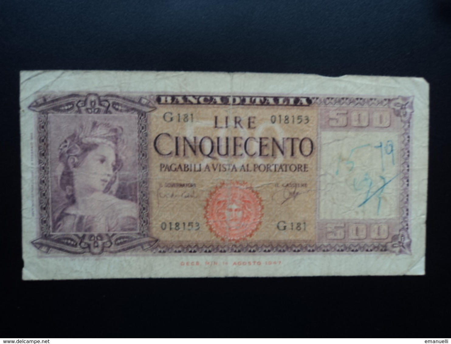 ITALIE : 500 LIRE  23.3.1961  P 80b / CI 58 BS 454  Presque TB - Autres & Non Classés