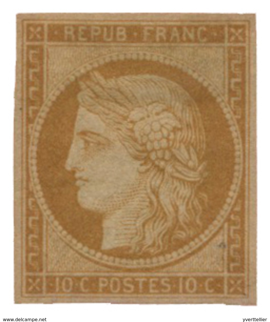 4 N°1f* 10 C. Bistre Clair. Réimpression 1862. Léger Pli Transversal, Signé Calves - Sonstige & Ohne Zuordnung