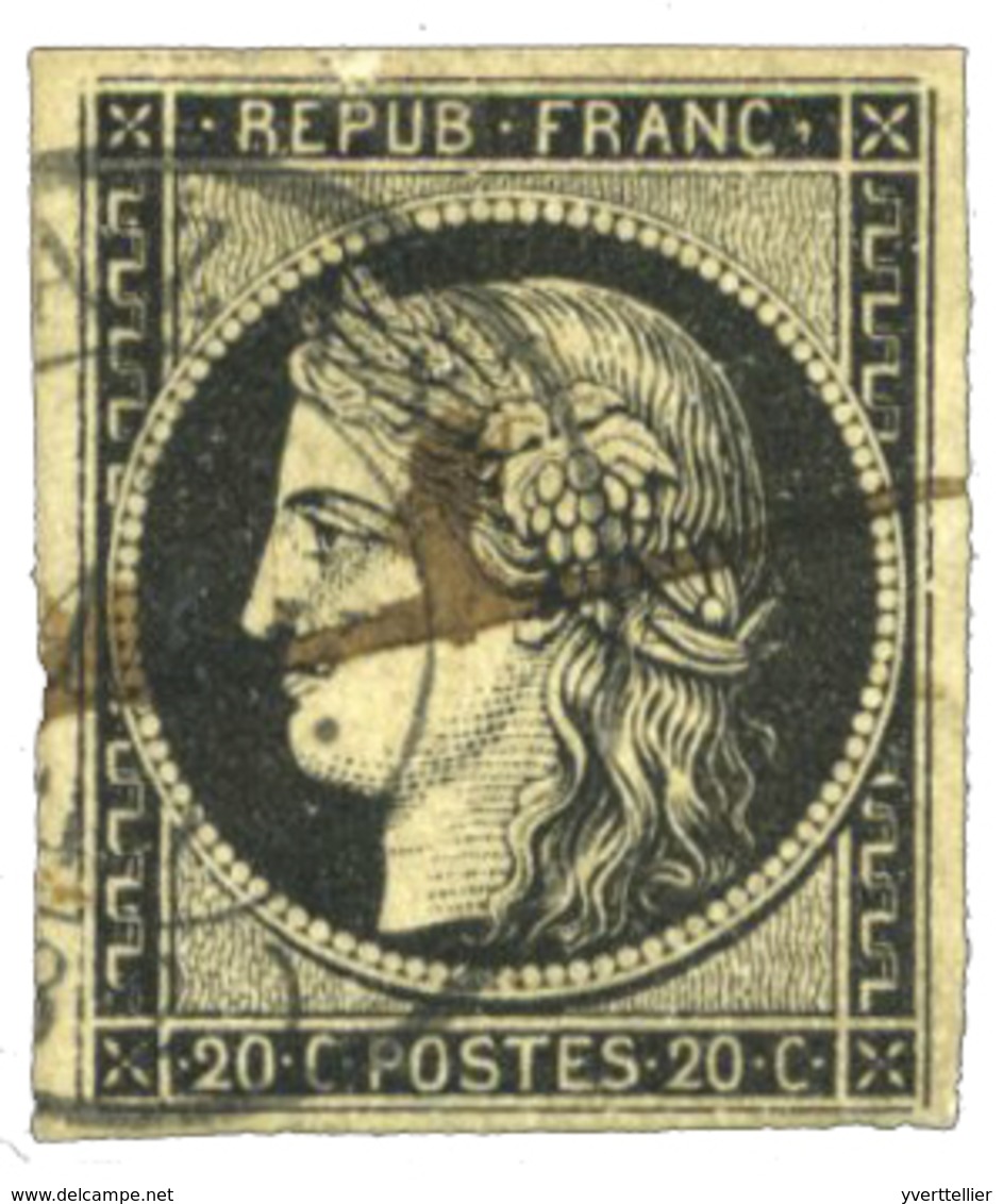 10 N°3 Obl. TB 20 C. Noir Sur Jaune. Oblitération Cachet à Date Type 15 + Plume - Sonstige & Ohne Zuordnung