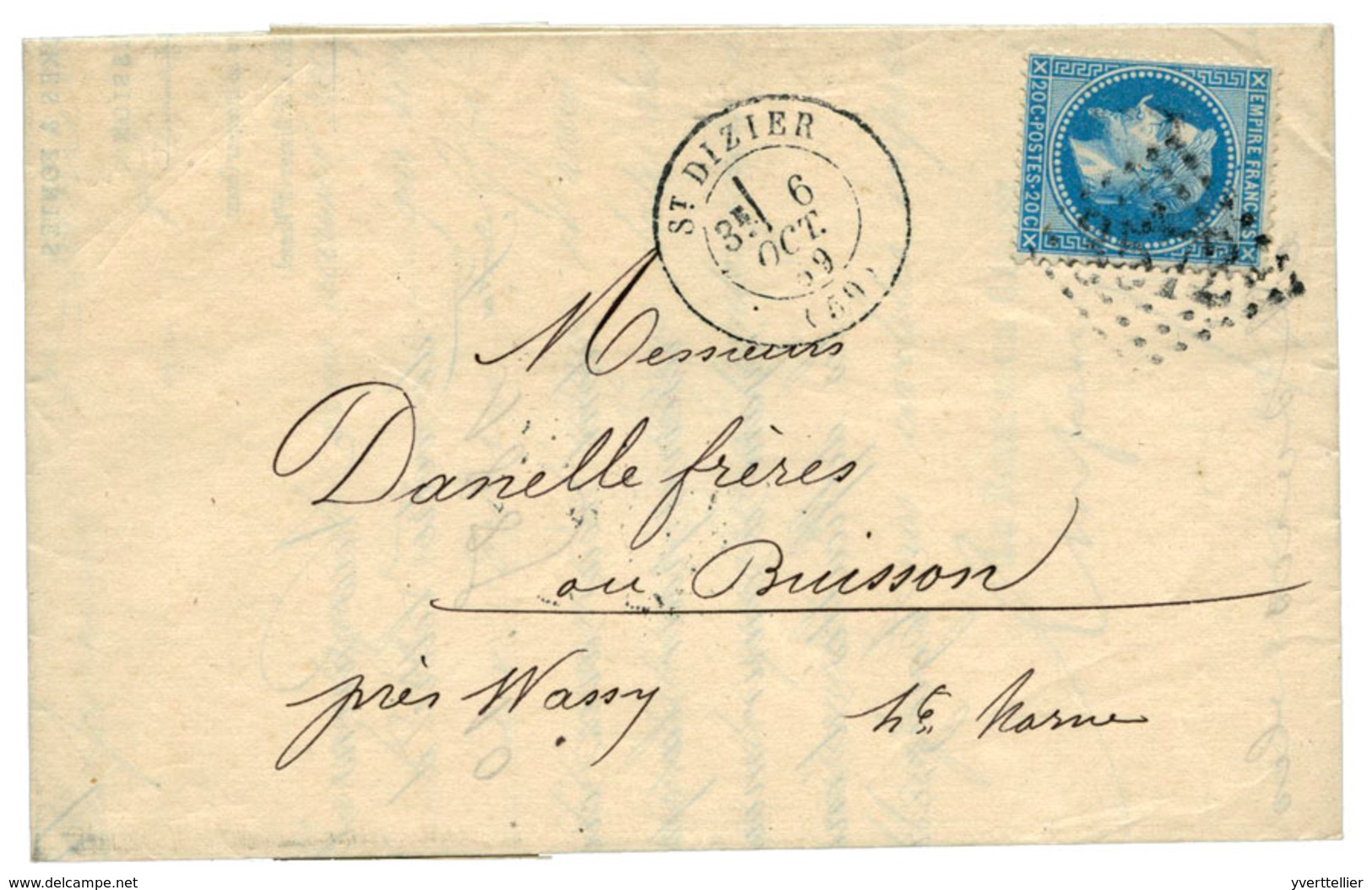 100 N°29Bb Obl. TB 20 C. Bleu Sur Lettre. Variété à La Corne. - Other & Unclassified